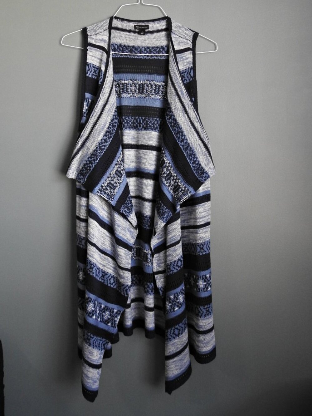 New Directions Stripe Print Woven Rayon Wrap Size Large Long Vest